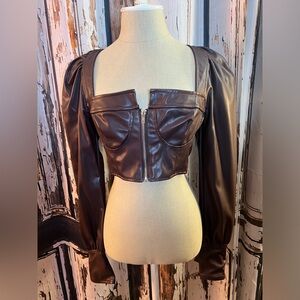 AKIRA Brown and Black Faux Leather Top